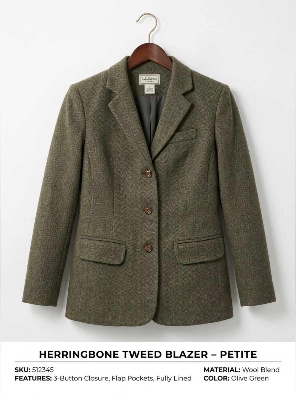 L.L. Bean Olive Green Herringbone Tweed Blazer
